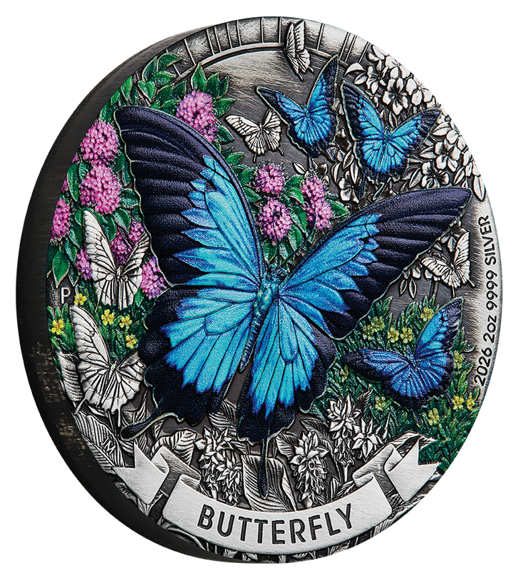 Australia Butterfly 2026 $2 Colour 2oz Silver Antique Coin