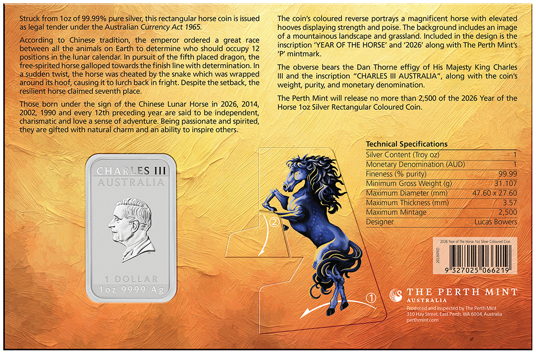 Lunar Year of the Horse 2026 $1 Colour Rectangular 1oz Silver Uncirculated Coin