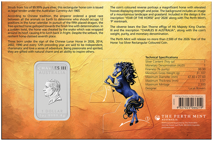 Lunar Year of the Horse 2026 $1 Colour Rectangular 1oz Silver Uncirculated Coin