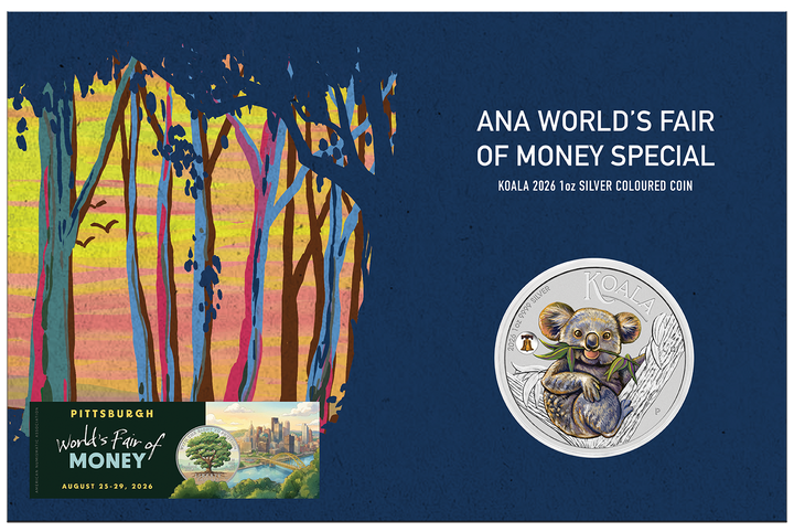 2026 ANA Coin Show Special Australian Koala with Liberty Bell Privy 1oz Silver Coloured Coin