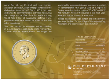 2025 ANZAC Day $1 Perth Mint Coin in Card