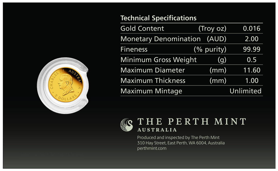 Australia Kangaroo 2026 $2 Mini Roo 0.5g Gold Proof Coin in Card