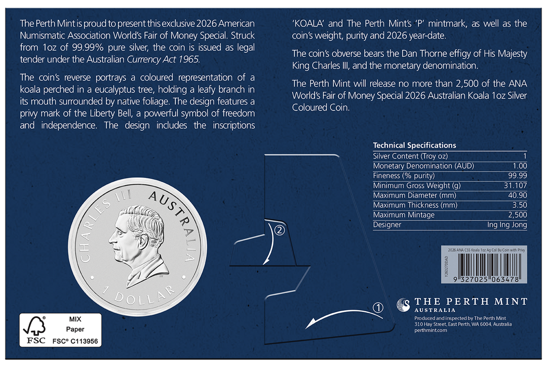 2026 ANA Coin Show Special Australian Koala with Liberty Bell Privy 1oz Silver Coloured Coin