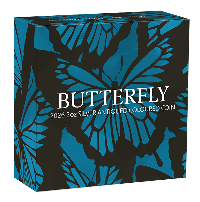 Australia Butterfly 2026 $2 Colour 2oz Silver Antique Coin