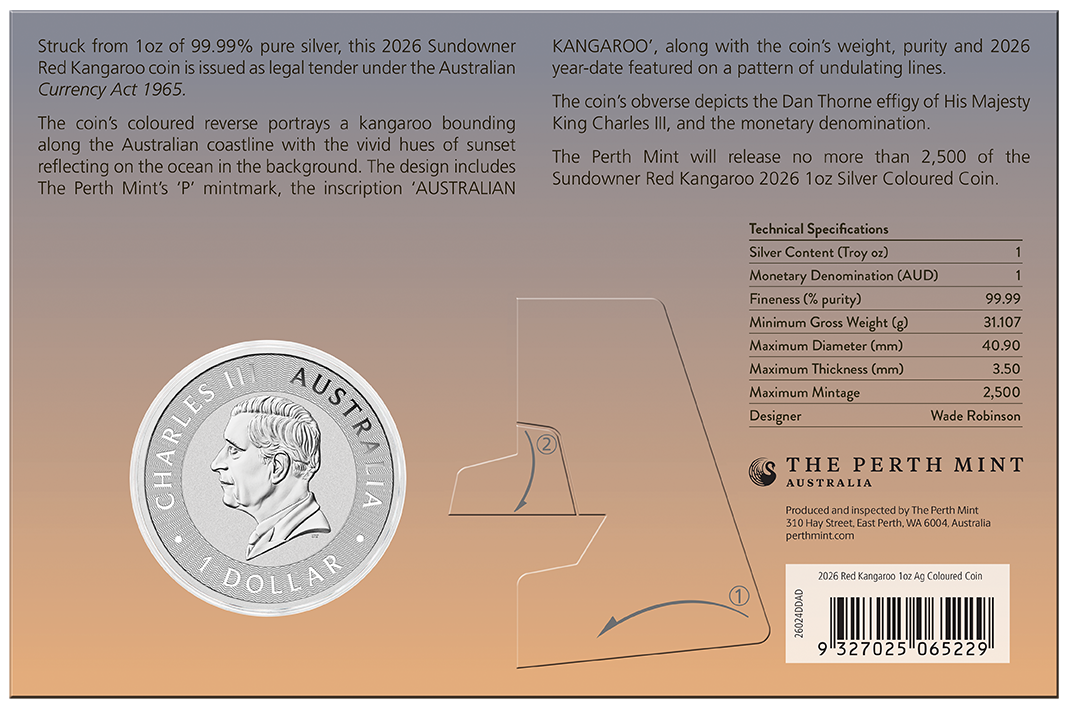 2026 Sundowner Red Kangaroo $1 1oz Silver Coloured Coin in Card
