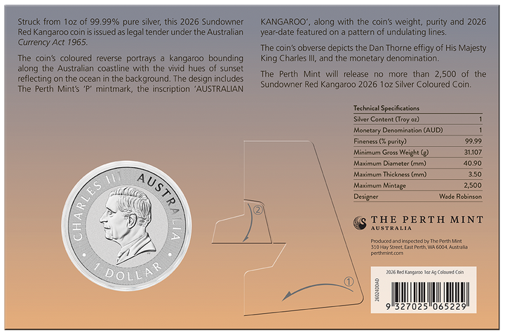 2026 Sundowner Red Kangaroo $1 1oz Silver Coloured Coin in Card