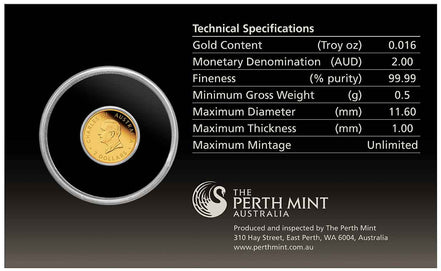2025 $2 Mini Roo 0.5g Gold Proof Coin in Card