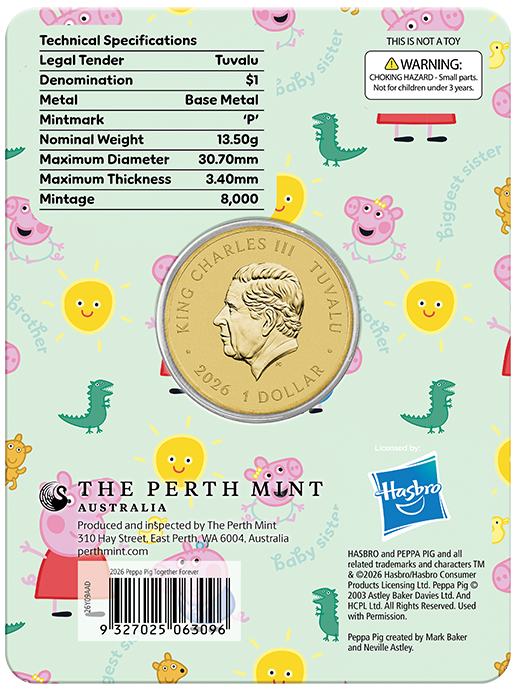 Peppa Pig Together Forever 2026 $1 Colour Uncirculated Coin