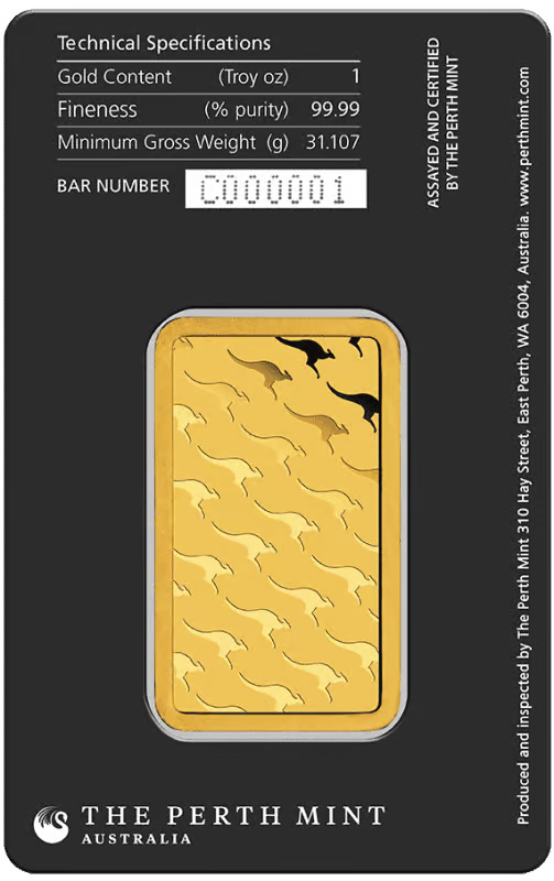 Perth Mint 1oz Gold Minted Bar in Assay Card