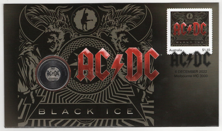 2022 AC/DC BLACK ICE 15TH ANNIVERSARY 20C STAMP &amp; COIN COVER PNC