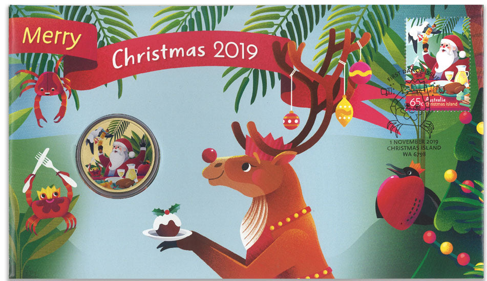 2019 MERRY CHRISTMAS $1 STAMP &amp; COIN COVER PNC