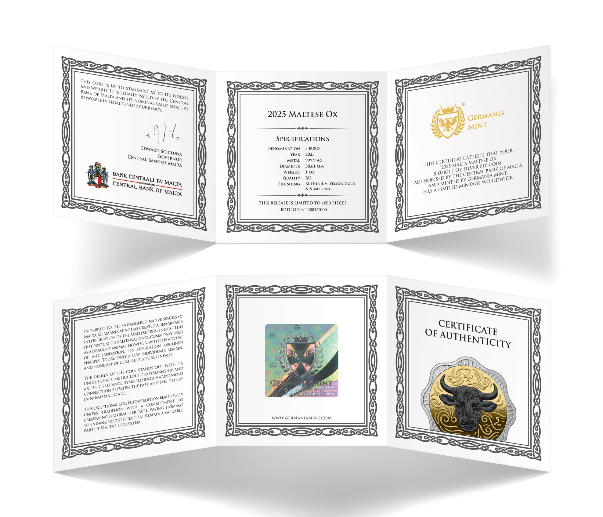2025 MALTA MALTESE OX 5 EURO 1 OZ SILVER BU