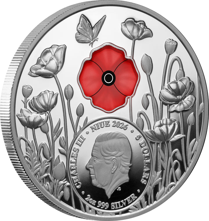Red Poppy 2026 $5 Window 2oz Silver Proof Coin