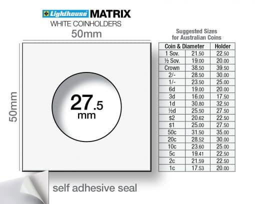 MATRIX Self-Adhesive Coin Holders – 27.5 mm (White, Pack of 25) – Fits $1 Coins
