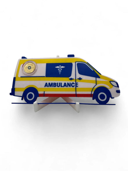 Ambulance $2 Card Coin Display – 3D Printed with Capsule & Stand The Coin Shed