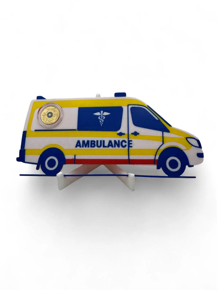 Ambulance $2 Card Coin Display – 3D Printed with Capsule & Stand The Coin Shed