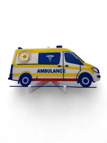 Ambulance $2 Card Coin Display – 3D Printed with Capsule & Stand The Coin Shed