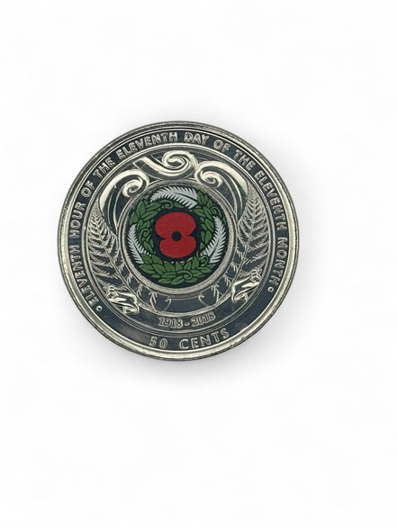 2018 New Zealand Armistice Day Red Poppy 50 Cent Coin – WWI Remembrance Uncirculated