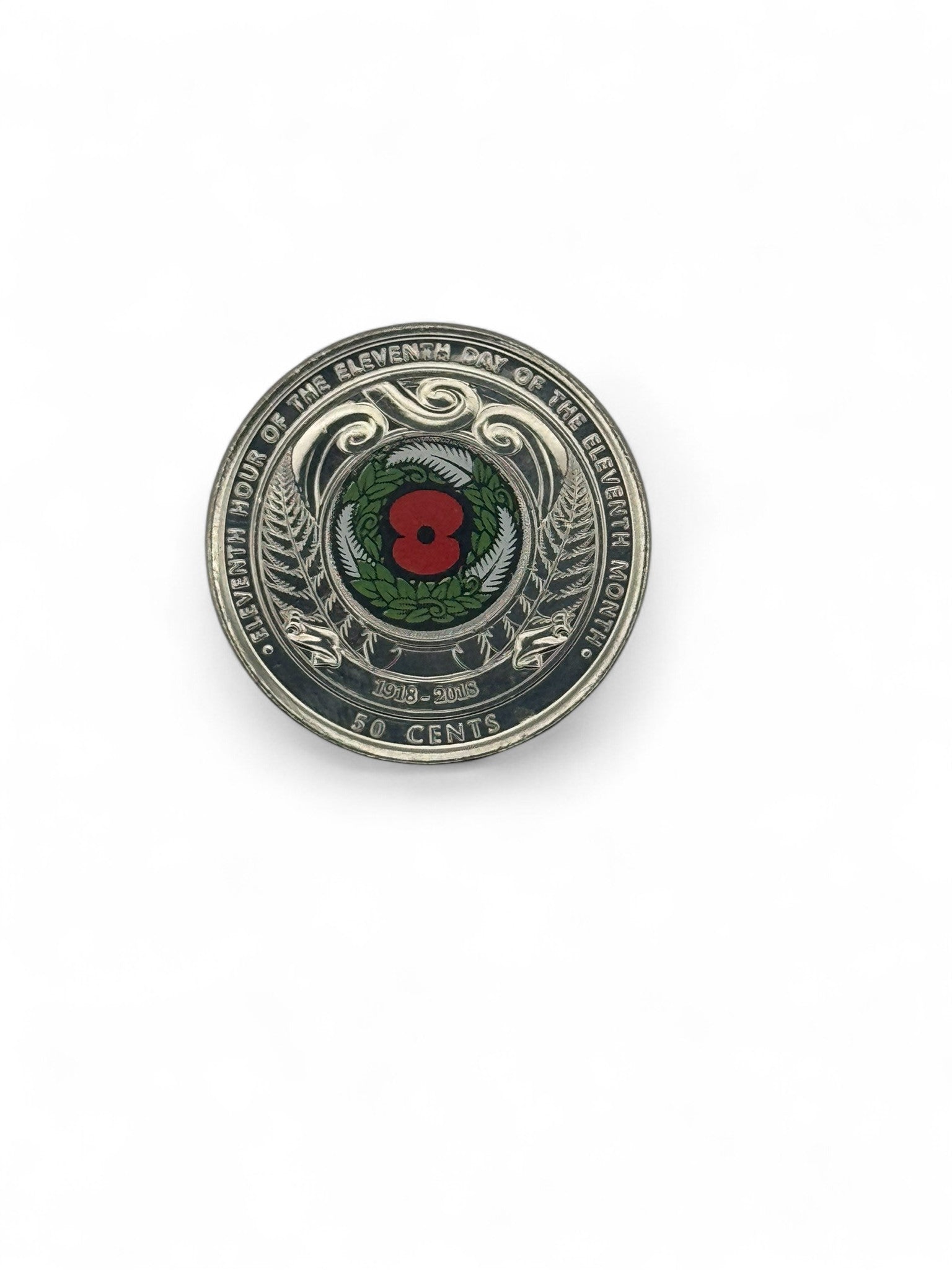 2018 New Zealand Armistice Day Red Poppy 50 Cent Coin – WWI Remembrance Uncirculated