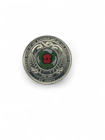 2018 New Zealand Armistice Day Red Poppy 50 Cent Coin – WWI Remembrance Uncirculated