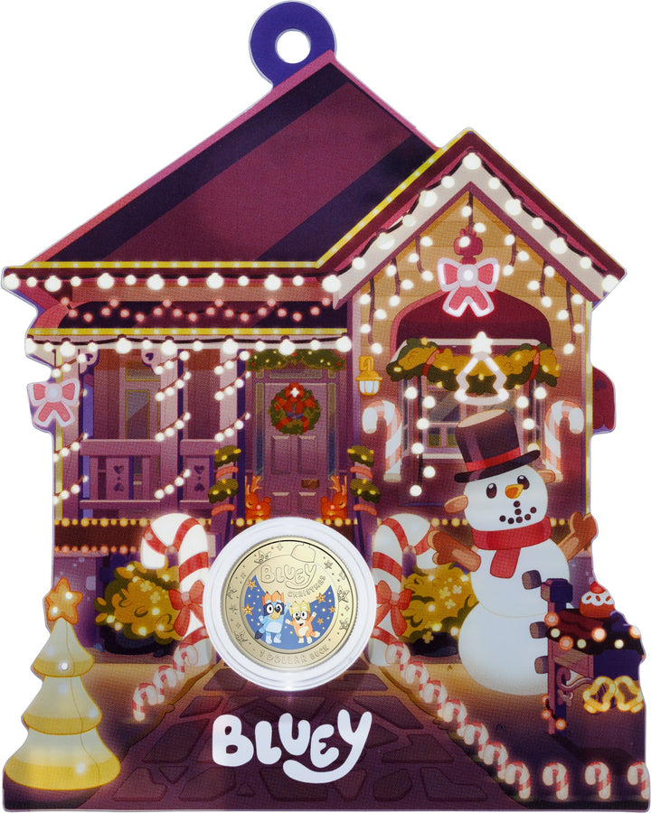 2025 $1 Coloured Uncirculated Coin – Bluey Christmas