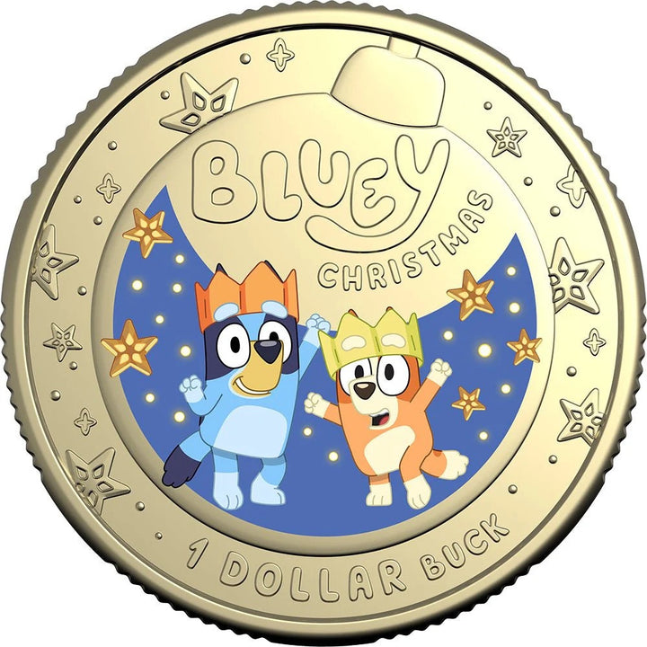 2025 $1 Coloured Uncirculated Coin – Bluey Christmas