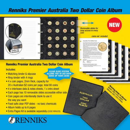 Renniks Premier Australian $2 Coin Album – Binder & Slipcase (Holds 80 Coins) The Coin Shed