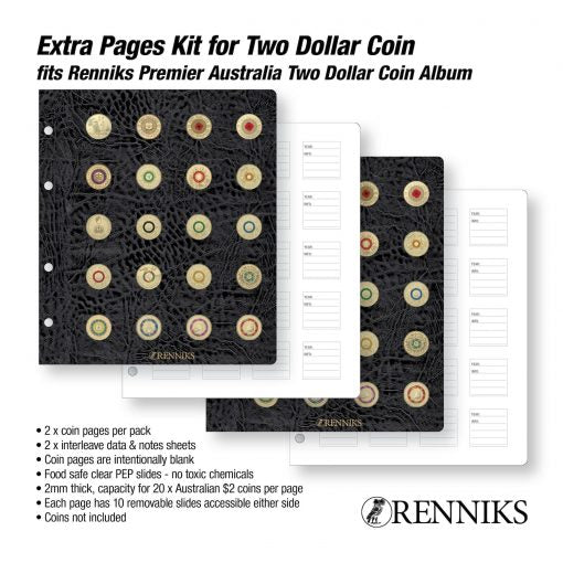 Renniks Premier Australian $2 Coin Album – Extra Pages (Fits $2 Album) The Coin Shed