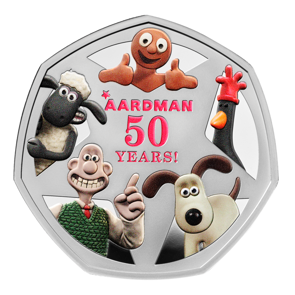 2026 50 Years of Aardman™ 50p Silver Proof Colour Coin