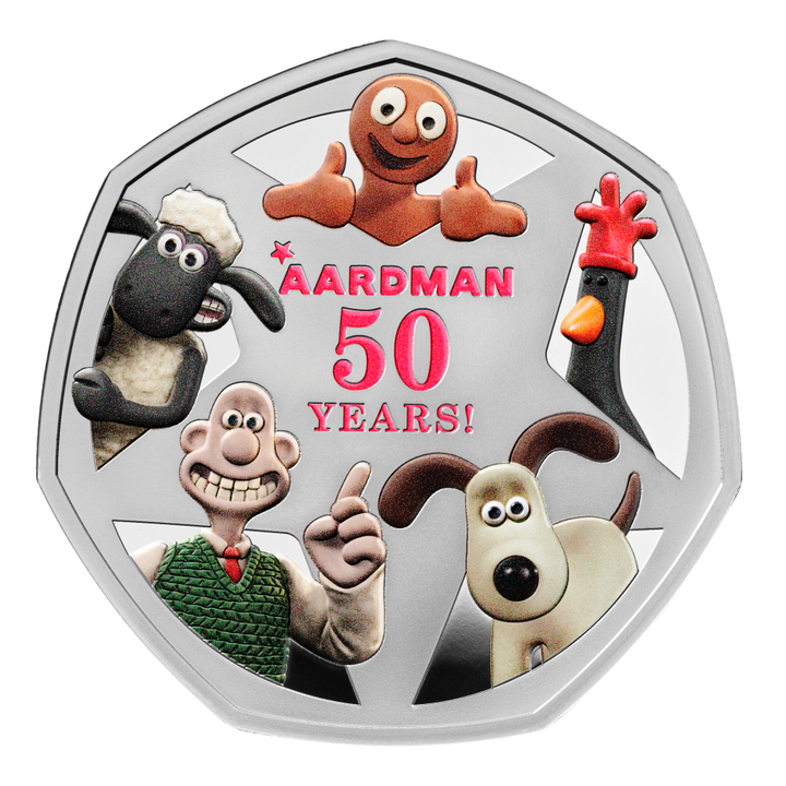 2026 50 Years of Aardman™ 50p Silver Proof Colour Coin