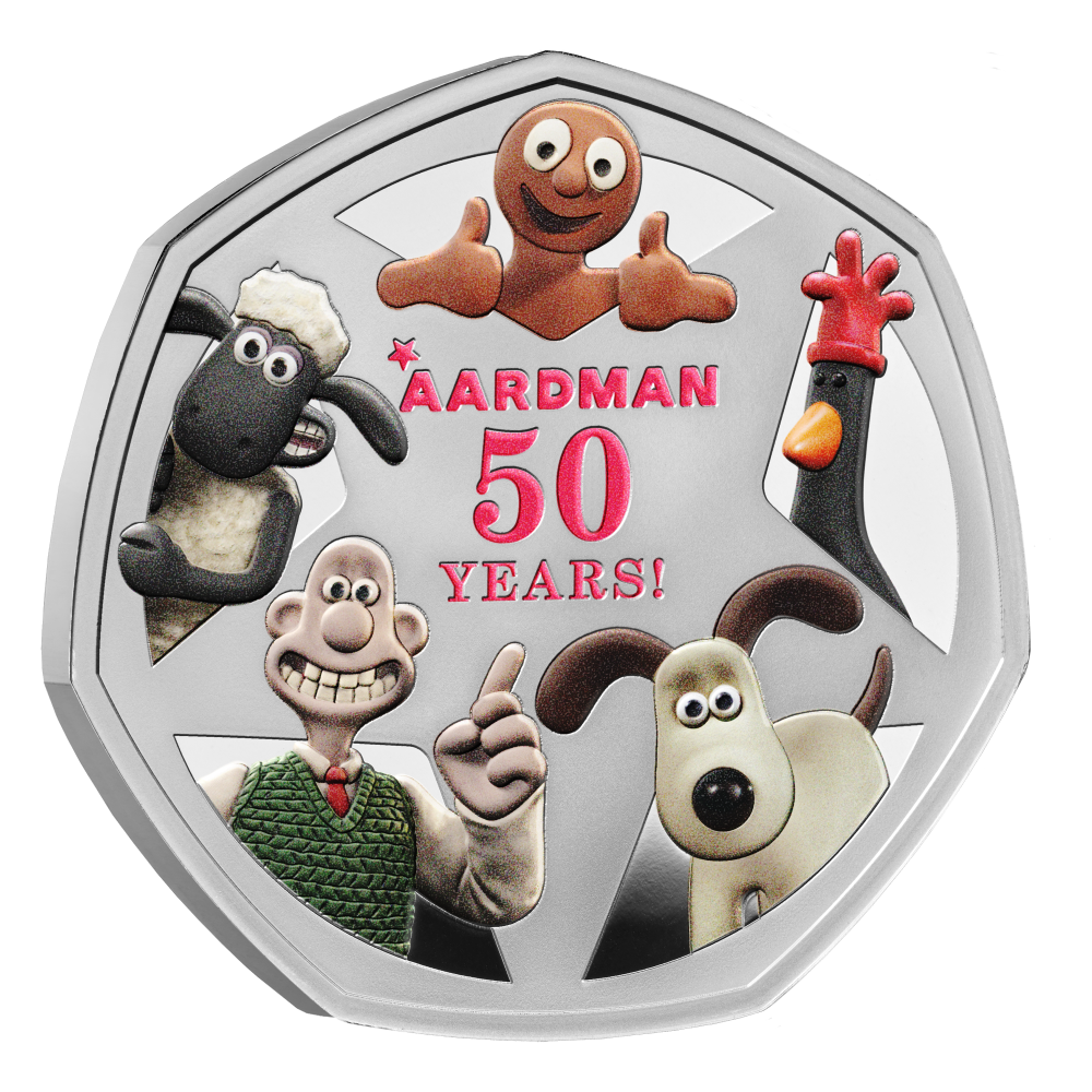 2026 50 Years of Aardman™ 50p Silver Proof Colour Coin