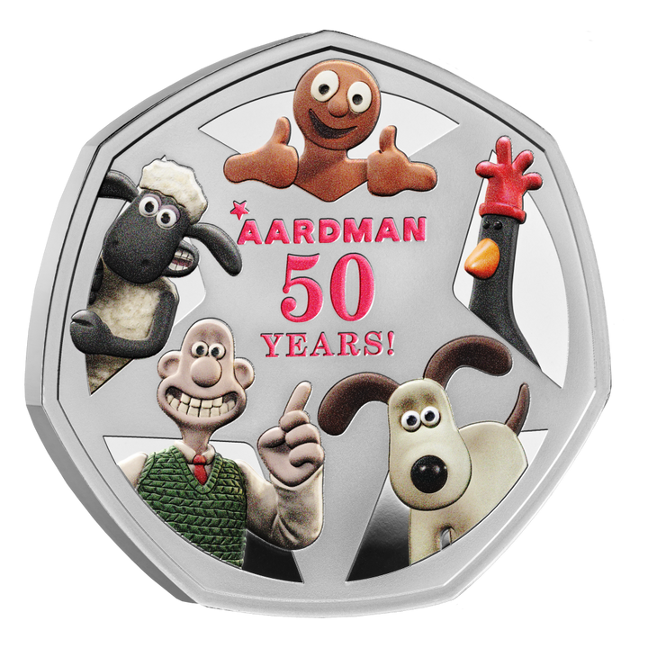 2026 50 Years of Aardman™ 50p Silver Proof Colour Coin