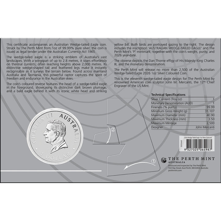 Australia Wedge-tailed Eagle 2026 $1 1oz Silver Coloured Coin in Card