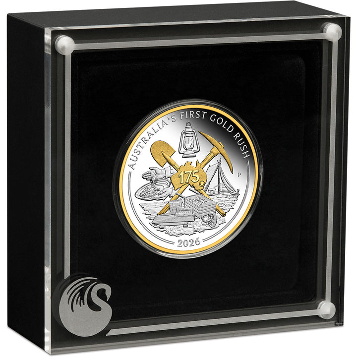 Australia’s First Gold Rush 175th Anniversary 2026 $1 1oz Silver Proof Gilded Coin