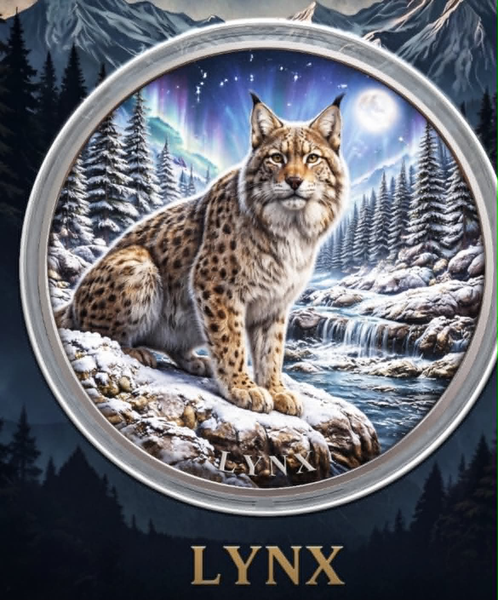 North American Wildlife Lynx UHR Colorized 1oz Copper Medal in Card