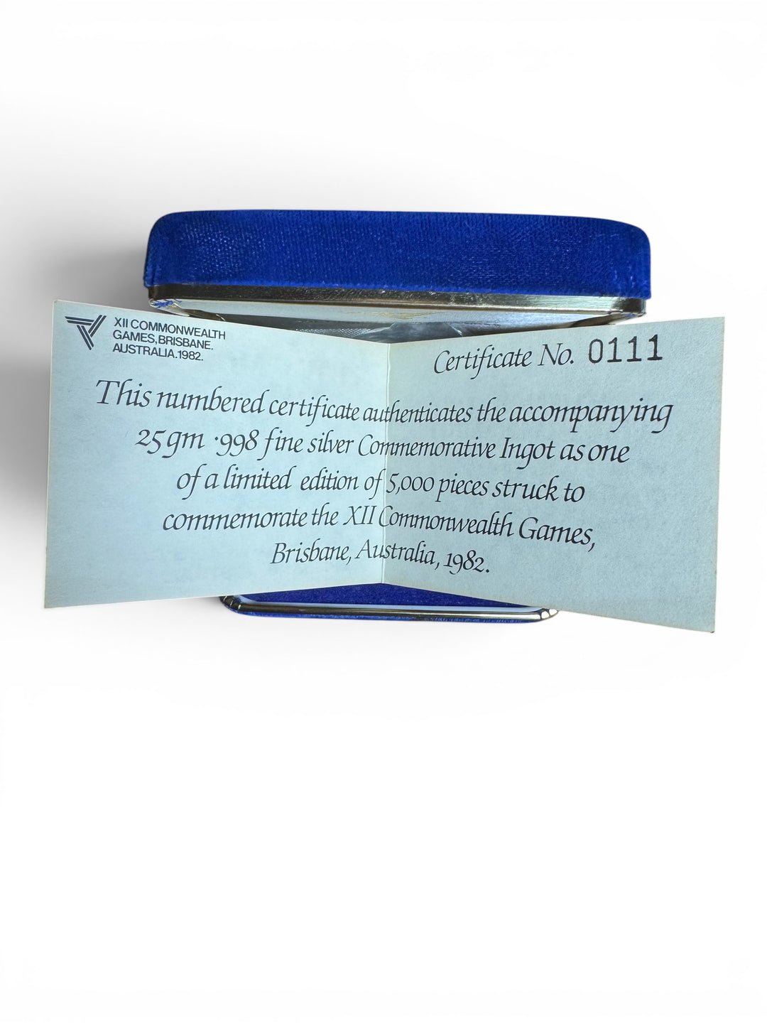 1982 XII Commonwealth Games Fine Silver Ingot