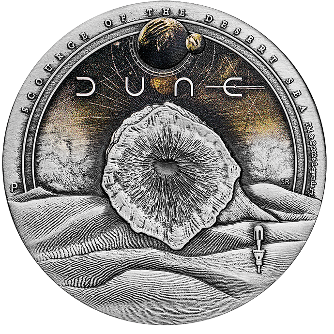 Dune: Scourge of the Desert Sea 2026 2oz Silver Antiqued Coloured Coin