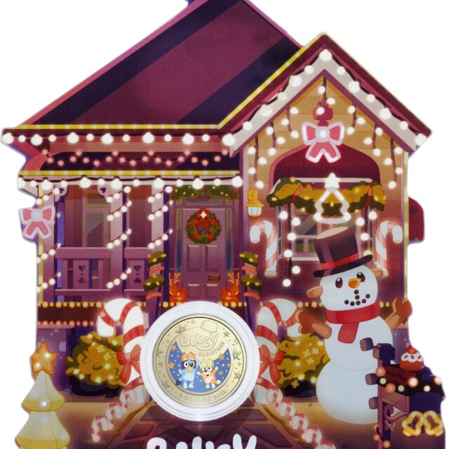 2025 $1 Coloured Uncirculated Coin – Bluey Christmas