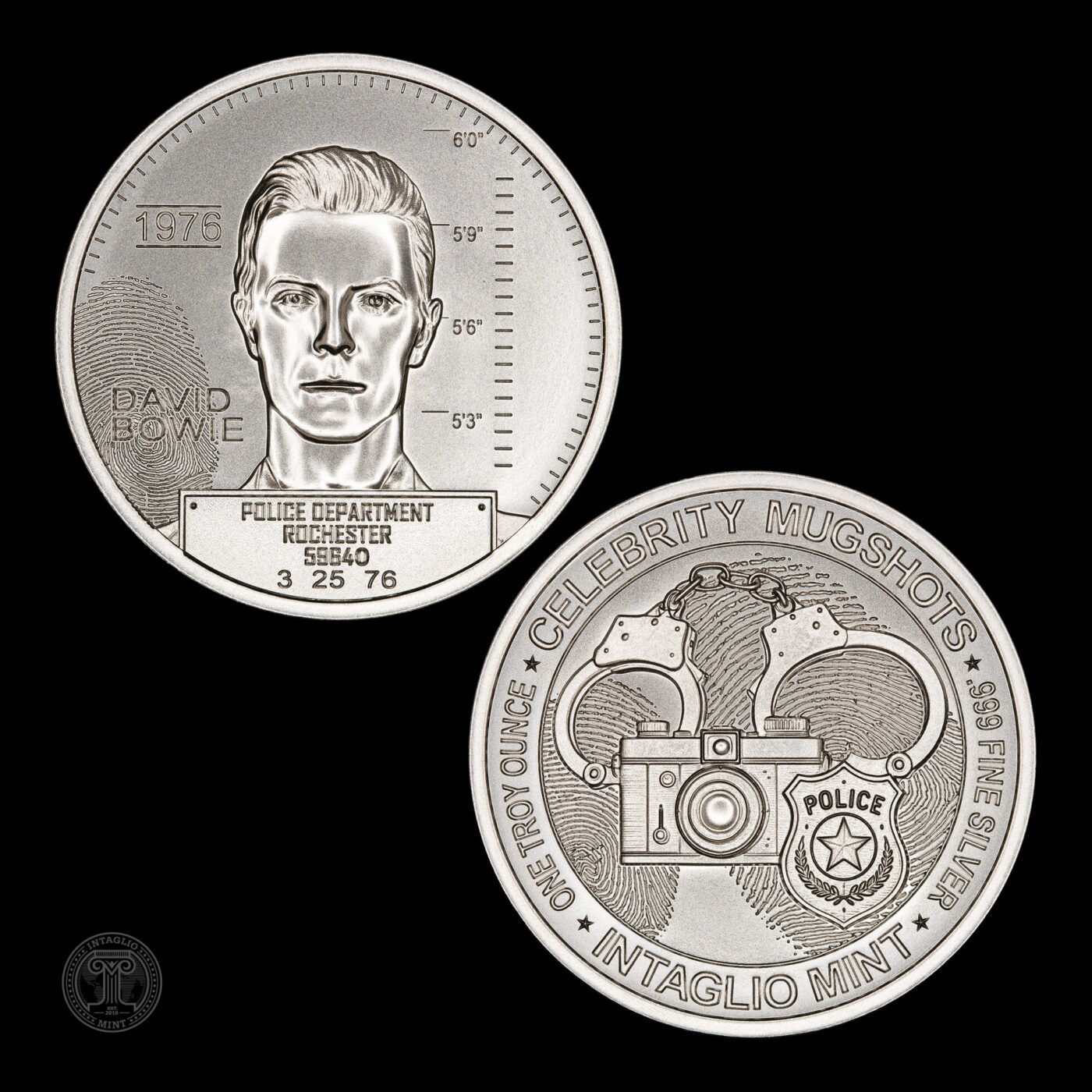 Intaglio Mint Celebrity Mugshots – David Bowie 1 oz Silver Round
