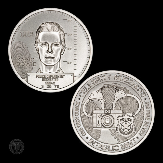 Intaglio Mint Celebrity Mugshots – David Bowie 1 oz Silver Round