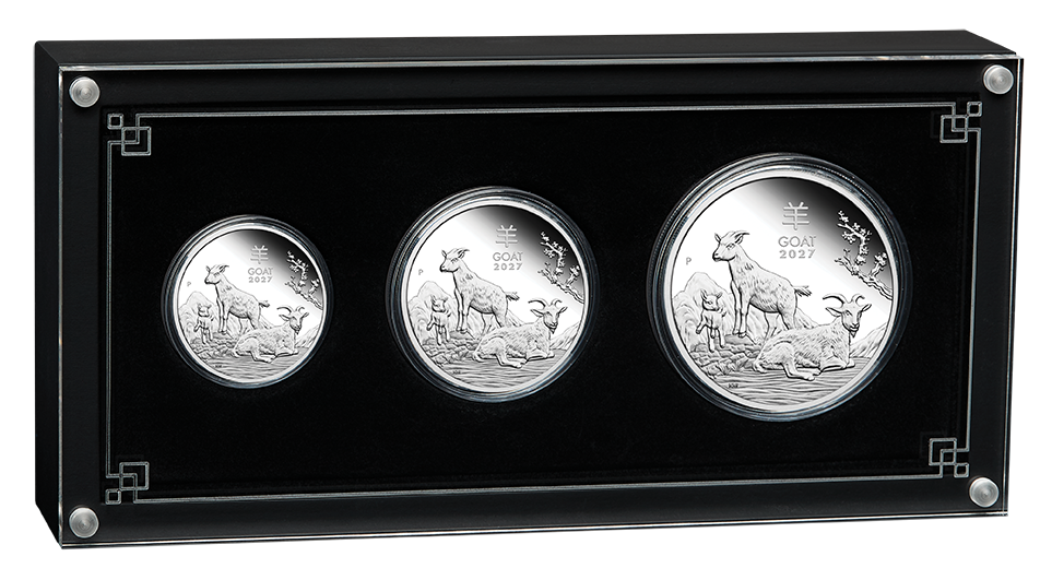 2027 Australian Lunar Series III Year of the Goat Silver Proof Three-Coin Set