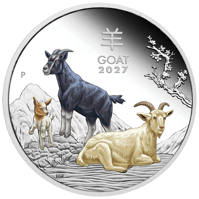 Australian Lunar Series III 2027 Year of the Goat 1oz Silver Proof Coloured Coin