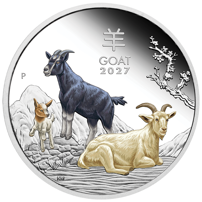 Australian Lunar Series III 2027 Year of the Goat 1oz Silver Proof Coloured Coin