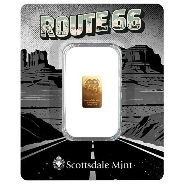 Scottsdale Route 66 1/100oz Gold Bar in Certilock