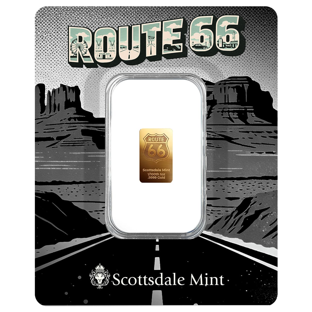 Scottsdale Route 66 1/100oz Gold Bar in Certilock